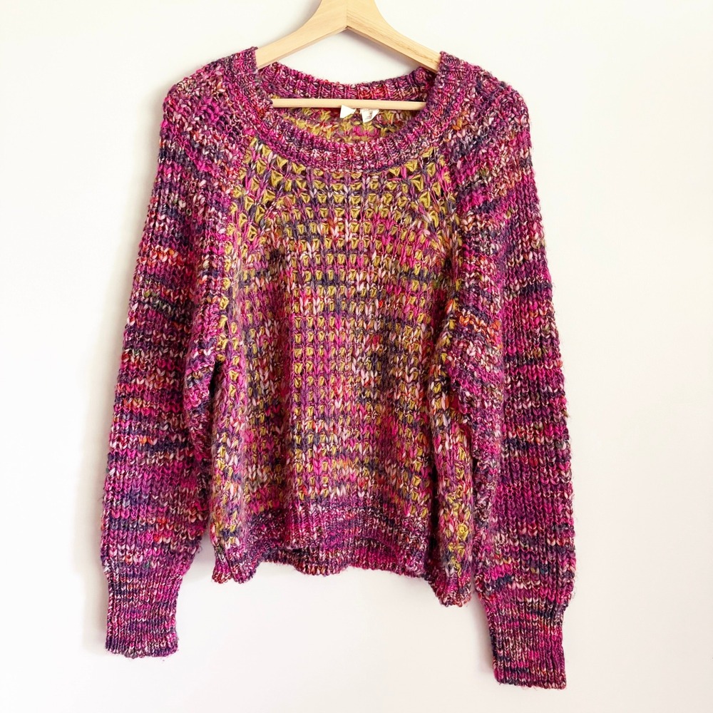 Moth Anthropologie Hillwalk Chunky Knit Sweater Medium Wool Mohair Pink Purple